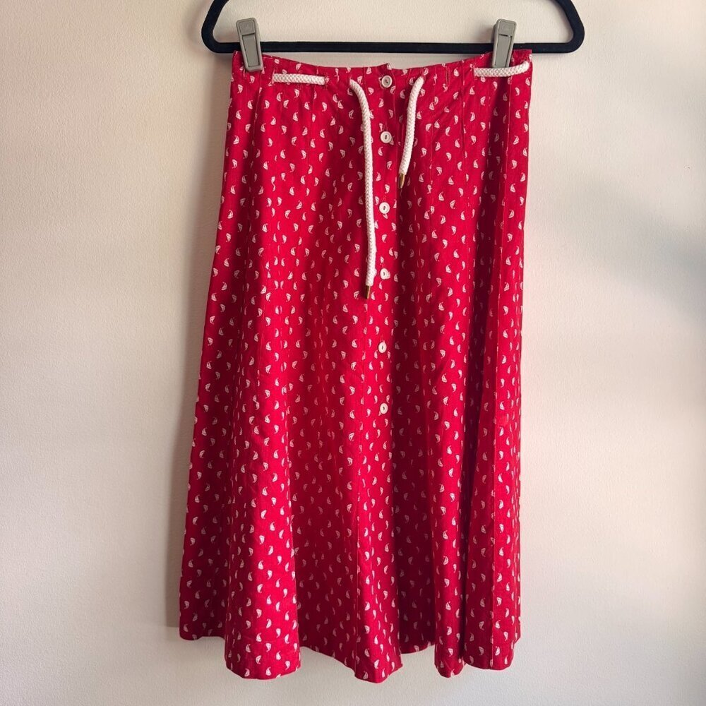 Vintage 70s Century Boston Sailboats Button Front Midi Skirt Size 10 Cottagecore - Picture 9 of 10